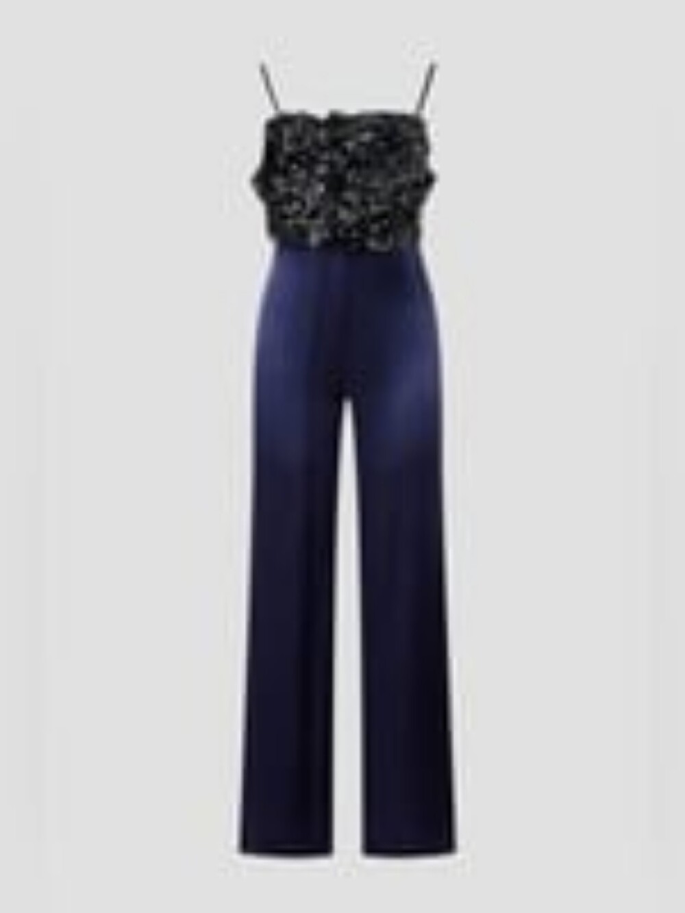 Badgley Mischka Satin Sequin Jumpsuit Midnight Blue Black Formal 8 - Picture 2 of 10